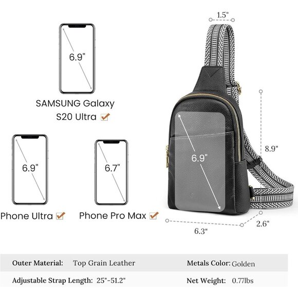 Leather Sling Bag Small Crossbody Purse Women Men Travel Casual Organizer - Picture 5 of 6